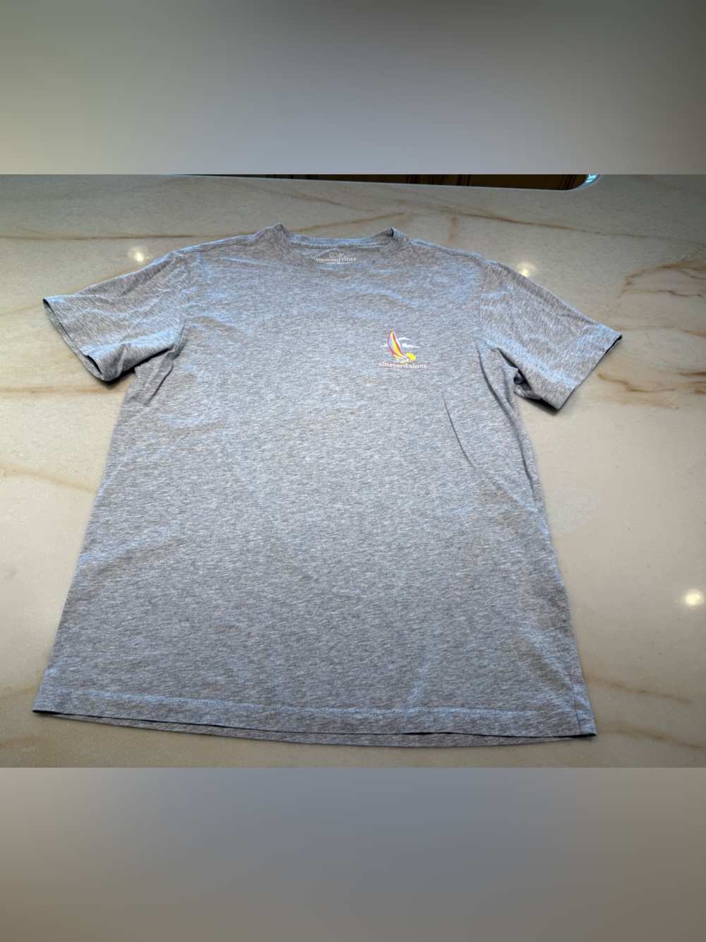Vineyard Vines Heather Gray Tee with Colorful Sail Logo